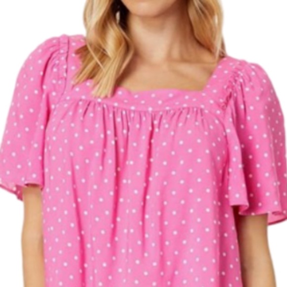 Draper James Maren Top Blouse Bubblegum Pink Polka Dot 100% Rayon Breezy Flowy - Picture 5 of 15